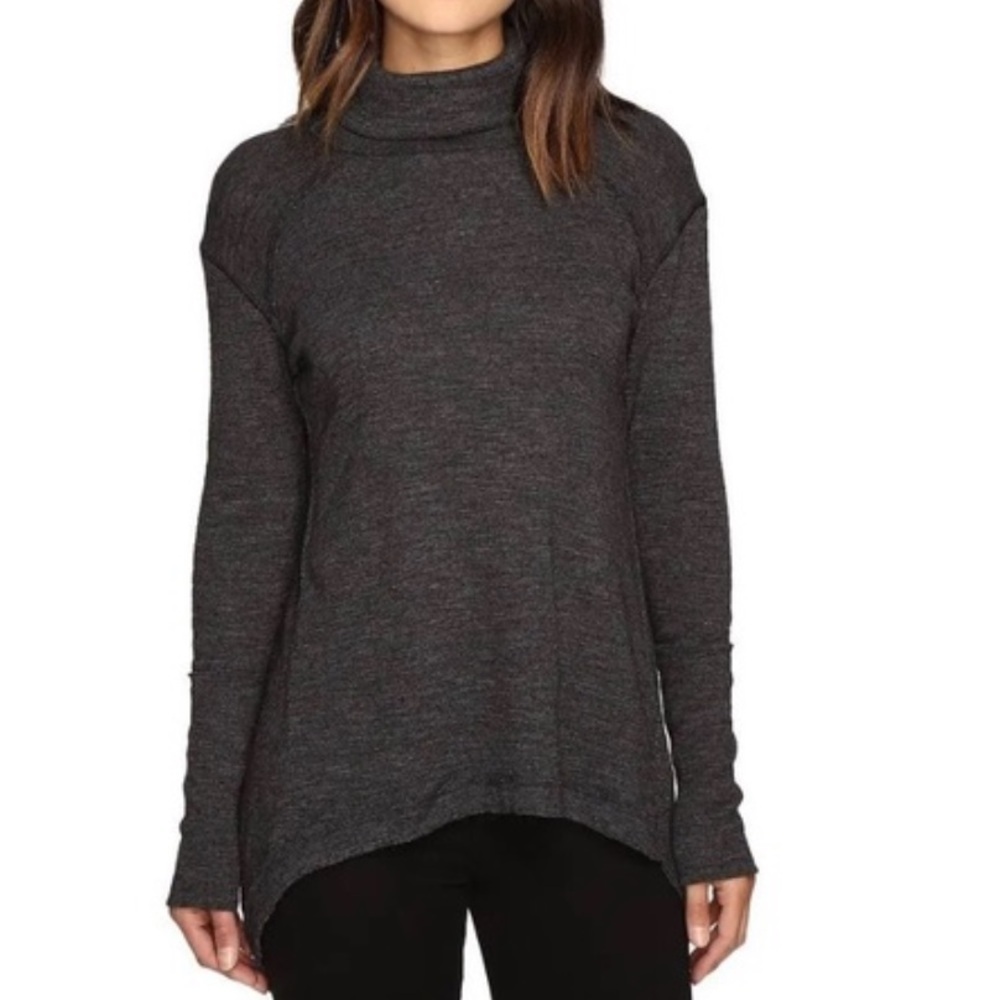 We The Free People Split Back Cowl Turtleneck Top Charcoal XS